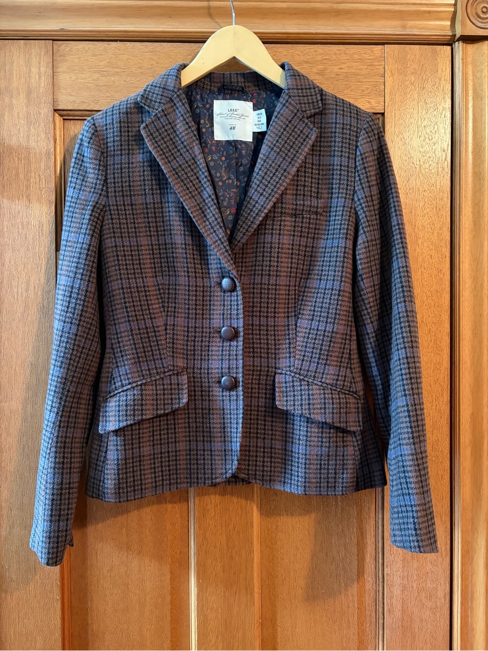 H&M Brown and Blue Plaid Tailored Blazer